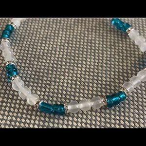 Handmade Selenite & Teal Glass Beaded Bracelet